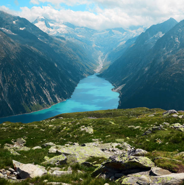 Zillertal Alps Hike: Schlegeisspeicher (water reservoir) to Olperer Hütte Hiking the Zillertal Alps from Schlegeisspeicher (water reservoir) to Olperer Hütte (hut) zillertaler alps stock pictures, royalty-free photos & images