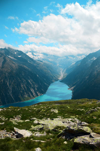 Zillertal Alps Hike: Schlegeisspeicher (water reservoir) to Olperer Hütte Hiking the Zillertal Alps from Schlegeisspeicher (water reservoir) to Olperer Hütte (hut) zillertaler alps stock pictures, royalty-free photos & images