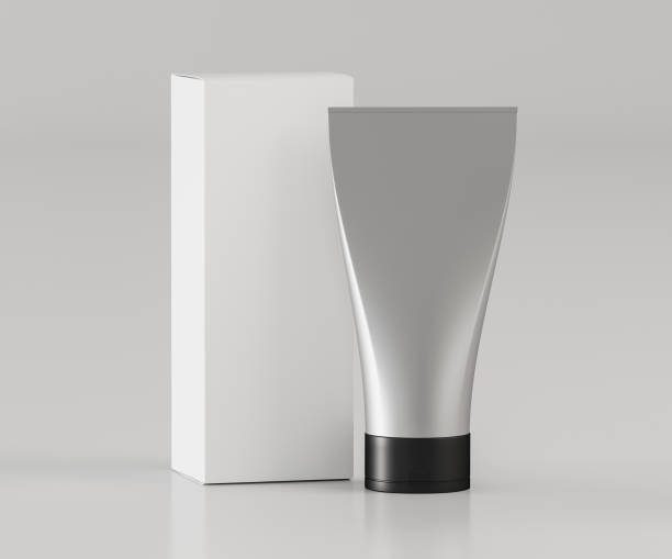 Silver tube for cosmetics with box - 3D illustration