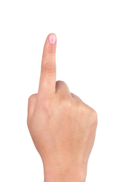 istock Female hand pointing, isolated on white background 1170080053