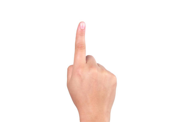 istock Female hand pointing, isolated on white background 1170080057