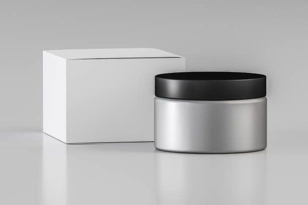 istock Silver cosmetic jar with box mockup - 3D illustration 1170080875