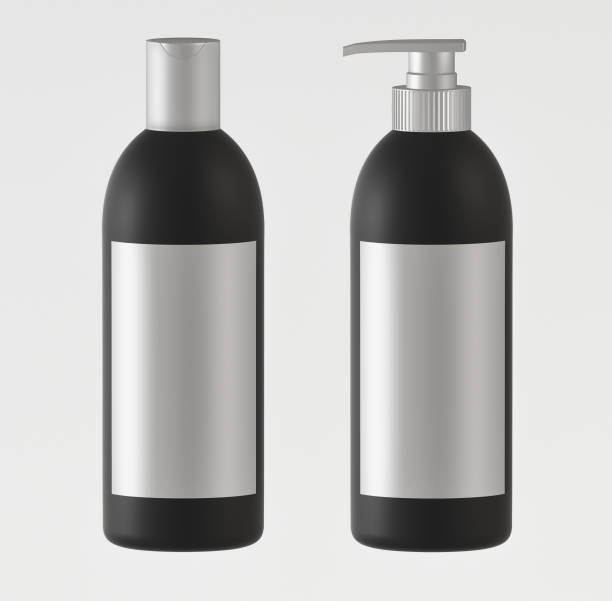 istock Set of two black cosmetics containers with labels - 3D illustration 1170082104