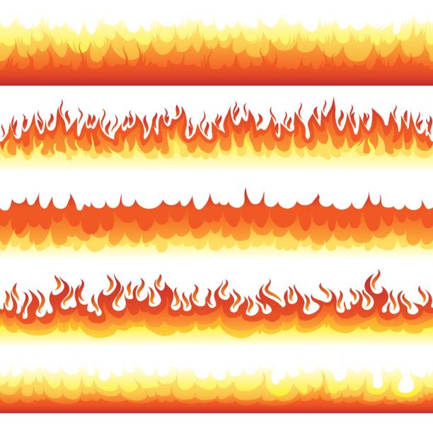 Seamless fire blaze borders Seamless fire blaze. Cartoon horizontal seamless fire flame patterns for dangerous and warning images, flames glow and devil hell borders flame patterns stock illustrations