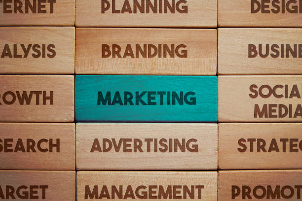 Marketing related words on wooden blocks