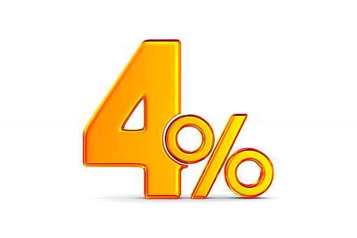 four percent on white background. Isolated 3D illustration