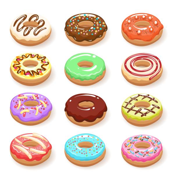 illustrazioni stock, clip art, cartoni animati e icone di tendenza di ciambelle dolci allo zucchero - sprinkles isolated white multi colored