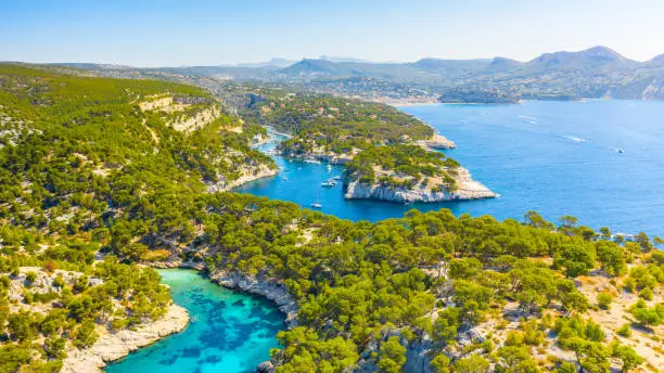 Photo of Panoramic view of Calanques National Park near Cassis fishing village, Provence, South France, Europe, Mediterranean sea