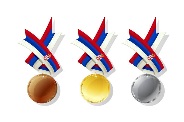 セルビアベクトルメダルセット - romania flag bronze medal celebration点のイラスト素材／クリップアート素材／マンガ素材／アイコン素材