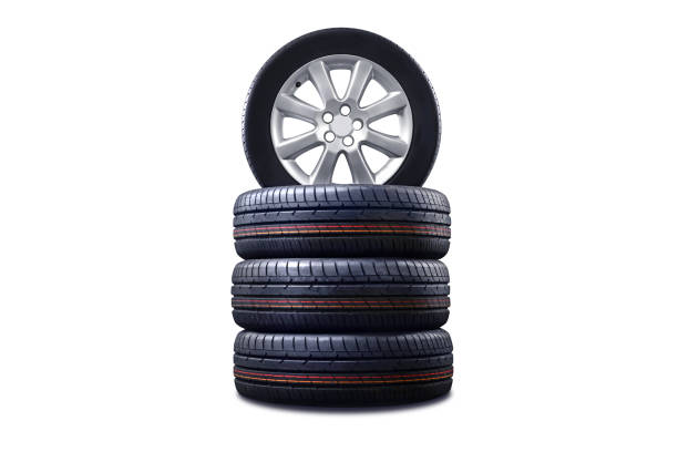 istock New tires pile isolated on white. 1170090905