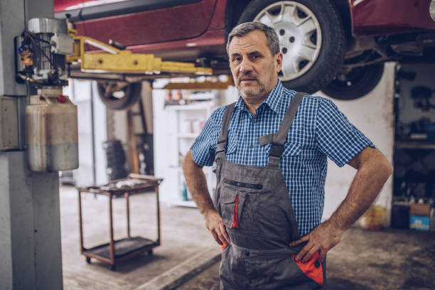 istock Portrait of serious worker in uniform that stands in his workshop 1170096842