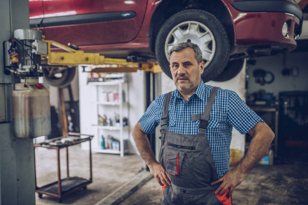 istock Portrait of serious worker in uniform that stands in his workshop 1170098215