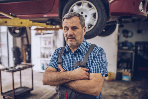 istock Portrait of serious worker in uniform that stands in his workshop 1170098509