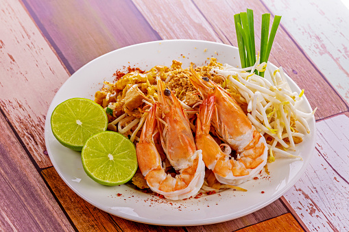 Padthai with shrimp tasty food from Thailand Asia