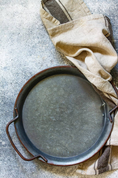 istock Culinary background with empty plate on a  slate, stone or concrete table. Top view flat lay. Free space for your text. 1170100965
