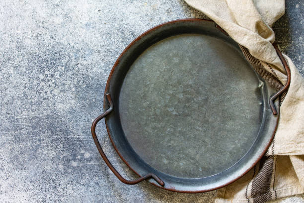 istock Culinary background with empty plate on a  slate, stone or concrete table. Top view flat lay. Free space for your text. 1170100969