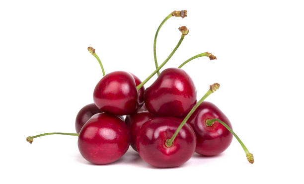 Handful of cherry Handful of cherry on white background, close-up sour taste photos stock pictures, royalty-free photos & images