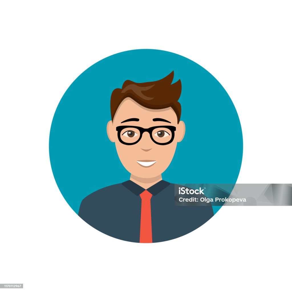 Man With Smile Avatar Cute Happy Guy Face Flat Icon In Blue Circle Isolated  On White Person Character Avatar Operator Account Consulting Job Online  Internet Call Center Help Line Web Design Stock
