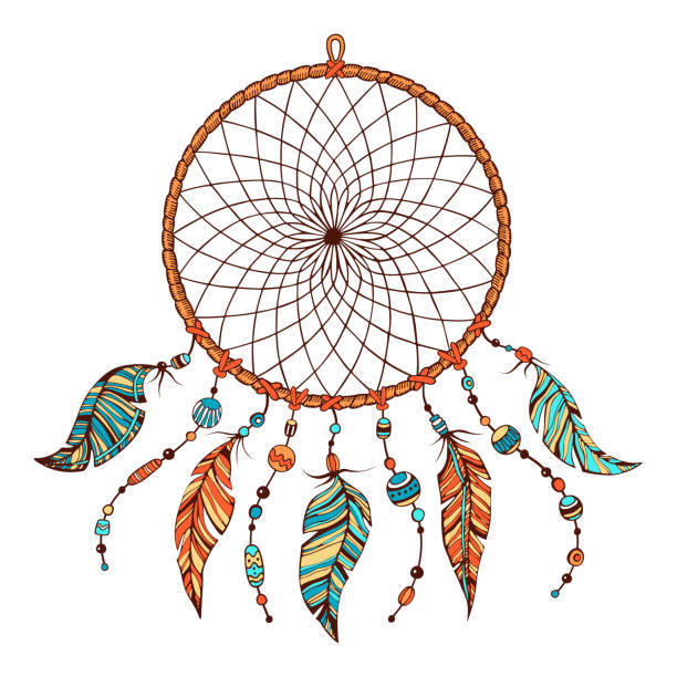 ilustrações de stock, clip art, desenhos animados e ícones de hand drawn colorful boho illustration of indigenous dream catcher - native american north american tribal culture symbol dreamcatcher