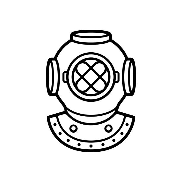 illustrations, cliparts, dessins animés et icônes de casque de plongée vintage - masque et tuba