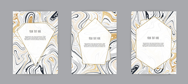 Set of elegant card, background. Black and golden marble texture. Vector illustration