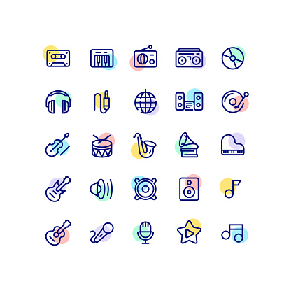 Set of music outline vector icons.