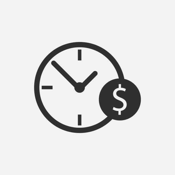 Time is money icon isolated on white background. Vector illustration. Time is money icon isolated on white background. Vector illustration. Eps 10. payment done stock illustrations