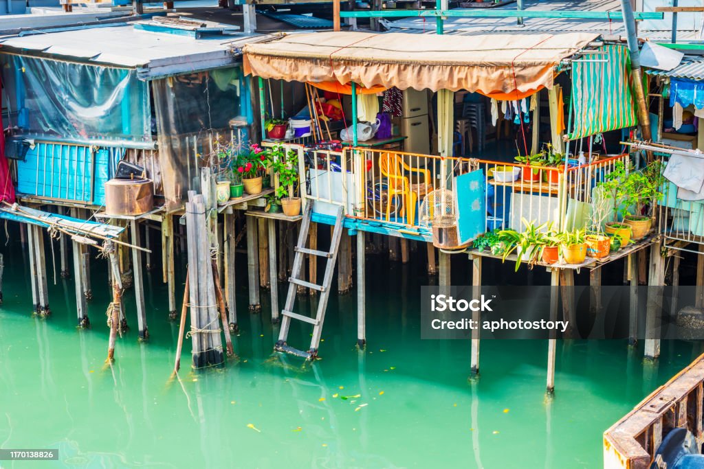Fishing town Houses in Tai O, Hong Kong. It is a fishing town, located on the western side of Lantau Island in Hong Kong. Tai O Stock Photo