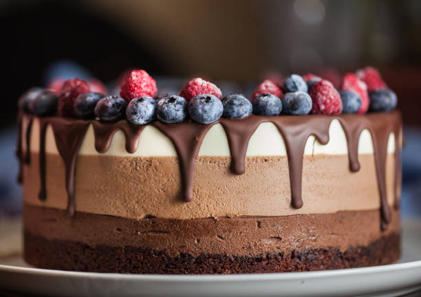istock Fresh beautiful chocolate cake with fruit and berry 1170139780