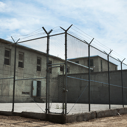 Old abandoned prison exercise yard.