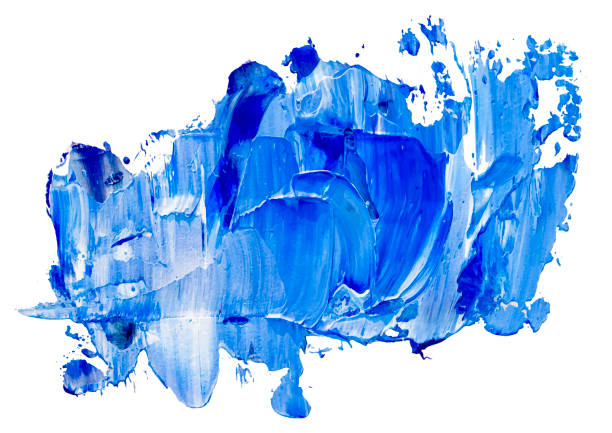 青ベクトルオイルブラシストローク。抽象ワニススプラッシュトレース形状。光沢のある油絵の塗りつぶしは、白い背景に塗りつぶされます。eps 10イラスト。 - アクリル画点のイラスト素材／クリップアート素材／マンガ素材／アイコン素材