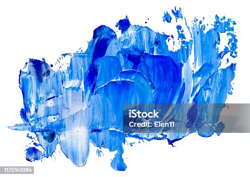 istock Blue vector oil brush stroke. Abstract varnish splash trace shape. Glossy oil paint smear on white background. Eps 10 illustration. 1170141084