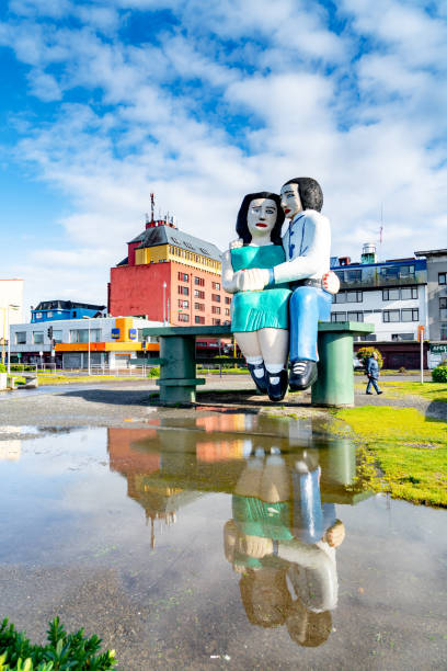 a beautiful seaside park in puerto montt port city, chile. (sitting in front of the sea) - castro street imagens e fotografias de stock