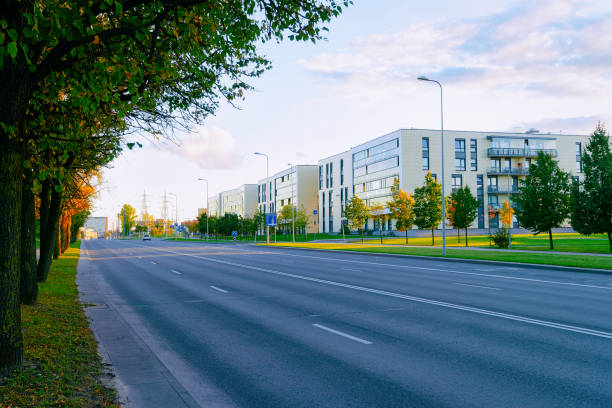 istock Modern apartment residential building complex and street 1170145534
