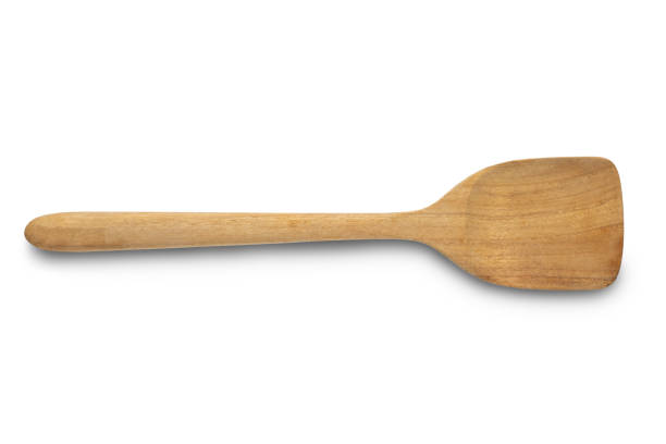 spatule en bois de cuisine d'isolement sur le fond blanc avec le chemin de coupure. - spatula photos et images de collection