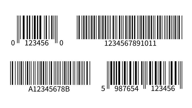 illustrazioni stock, clip art, cartoni animati e icone di tendenza di codice prodotto. adesivi a barre con codice a barre per la scansione di barre codici univoche lettore al dettaglio vettore isolato modello - bar code reader illustrations