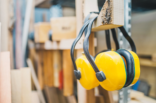 Carpentry workshop - noise protection headphones - safety technology