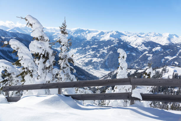 istock Winter landscape with snow trees and mountains, alps mountains 1170156080