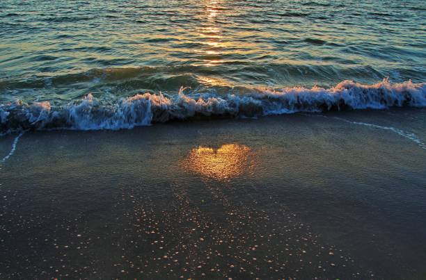 sunset, beach, heart, sand, nature, water,