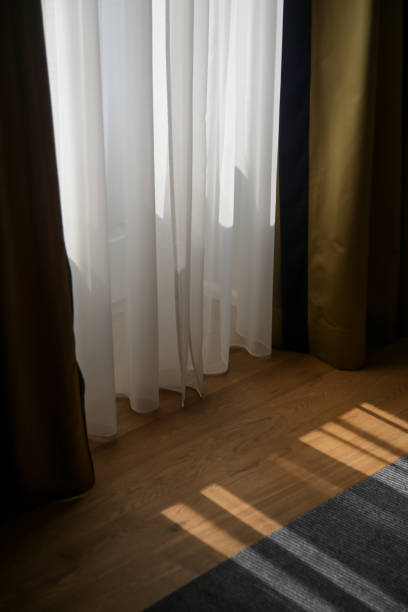 istock Morning sunlight through window and white curtain. 1170158119