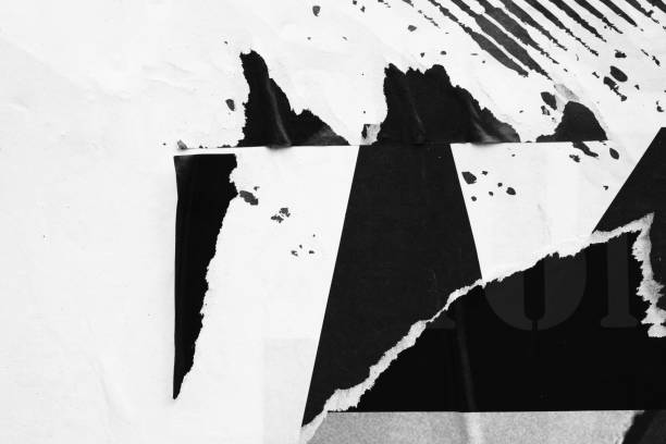 istock Old ripped torn paper crumpled creased posters grunge textures backdrop surface backgrounds placard Black and White stock photo 1170159996