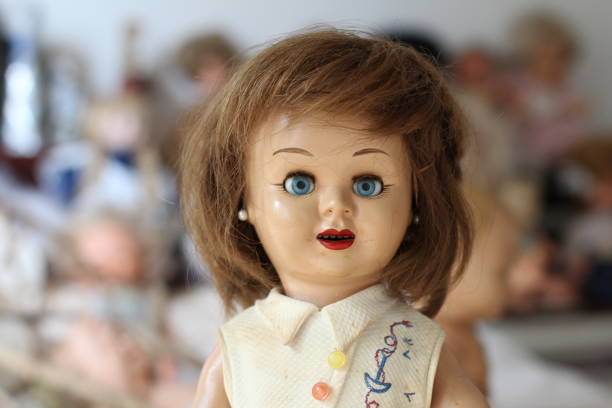 Retro porcelain doll close up.