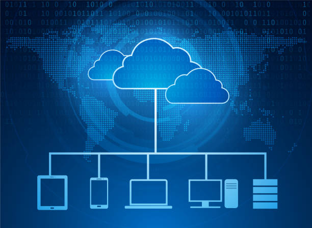 ilustraciones, imágenes clip art, dibujos animados e iconos de stock de nubes - fondo de alta tecnología - remote connection