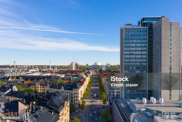 Central Stockholm Seen From Above Gotgatan Stock Photo - Download Image Now - Stockholm, Aerial View, Bus