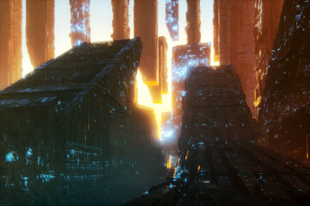 istock Futuristic city at sunset 1170164273