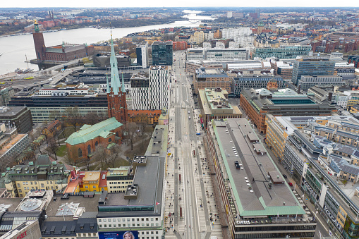 Ciudad de Estocolmo vista desde arriba, paisaje urbano, Sergels torg, Klara kyrka photo