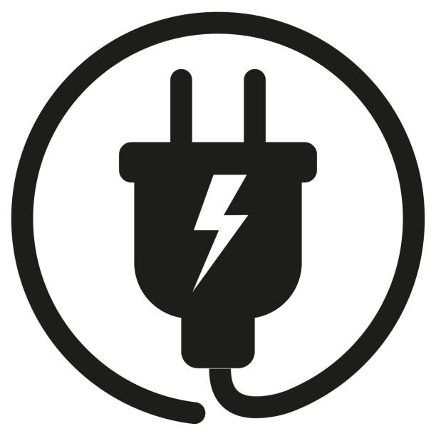 Charging cable icon Simple silhouette symbol isolated on white background electricity symbols stock illustrations