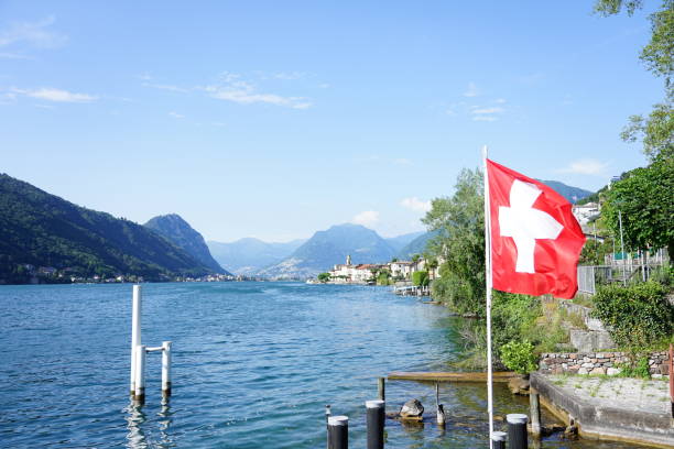 istock Swiss flag on a sunny day 1170170452