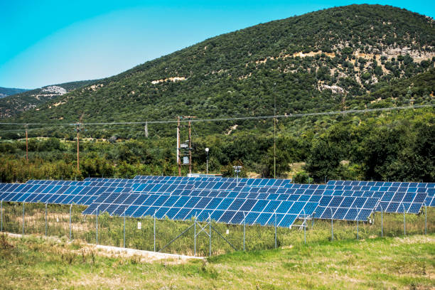 istock Solar panel photovoltaic installation in nature, Greece 1170170747
