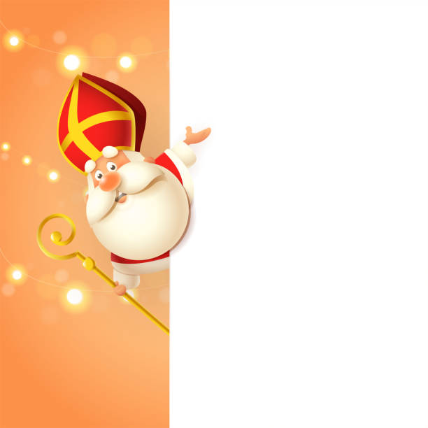 istock Saint Nicholas on left side of board - happy cute character celebrate holiday - poster template 1170172909